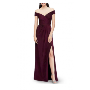 Off The Shoulder Maxi Evening Dress - Red Wine